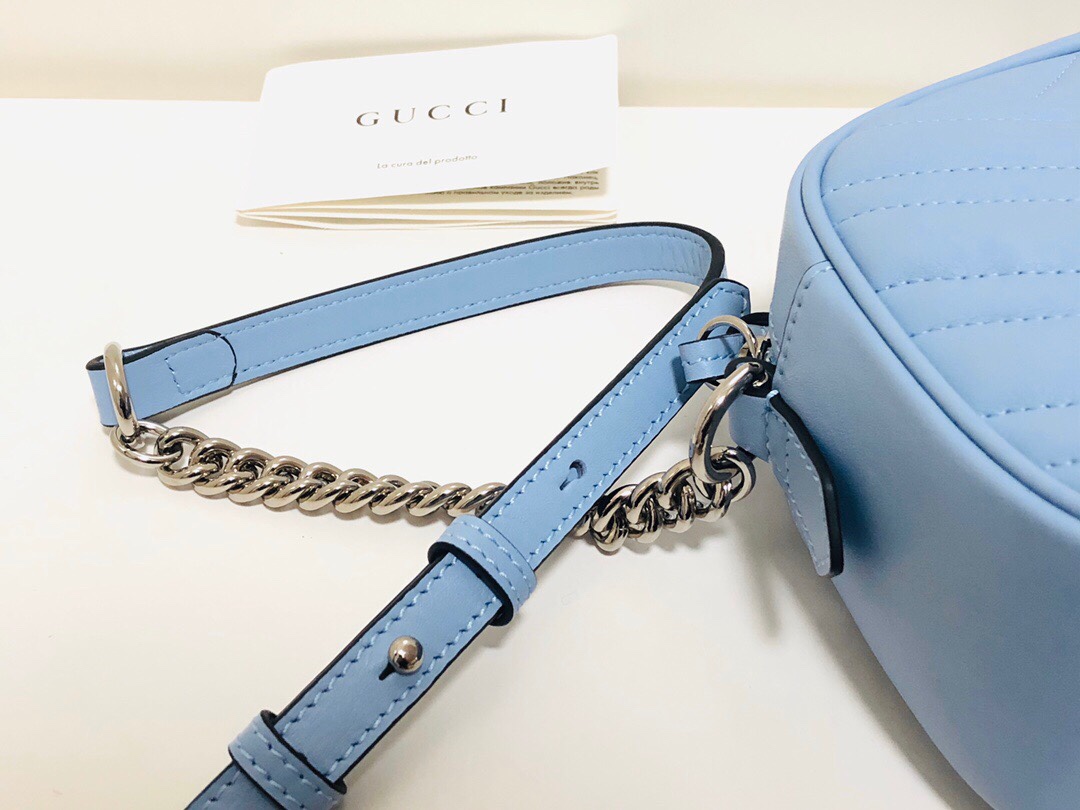 Gucci GG Marmont Small Matelasse Shoulder Bag 447632 Light Blue